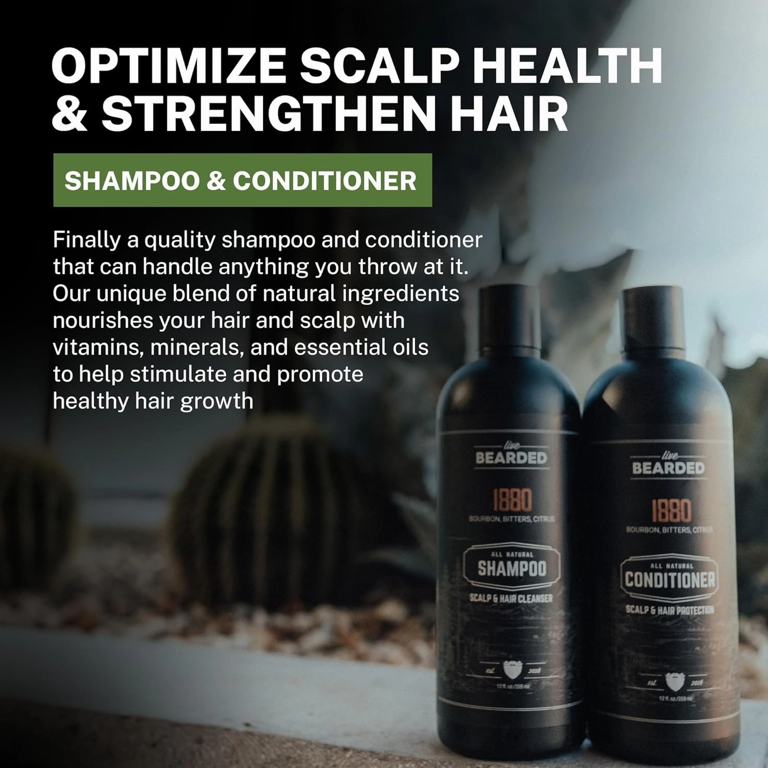 Live Bearded All-Natural Shampoo and Conditioner for Men - Promotes Hair Growth - Strengthening, Deep Conditioning, Moisturizing | Straight Up - Fragrance-Free Unscented