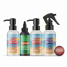 Locsanity Natural & Organic Kids Travel Kit, Gentle 2-in-1 Shampoo/Conditioner, Deep Moisturizing Conditioner, Healthy Hair Growth Oil, Detangler, Gel