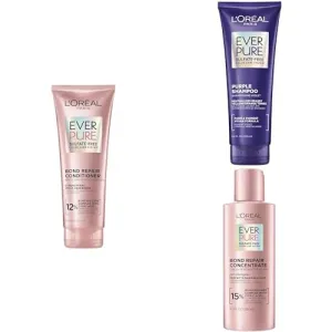 L'Oréal Paris EverPure Bonding Conditioner, 6.8 Oz   Brass Toning Purple Shampoo, 6.8 Oz   Bond Repair Pre-Treatment, 5.1 Oz