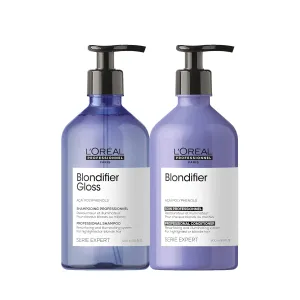 L'Oréal Professionnel Blondifier Clarifying Shampoo & Conditioner Set - Restores Color -Treated Hair, Enhances Shine & Fights Brass, For Blonde or Bleached Hair