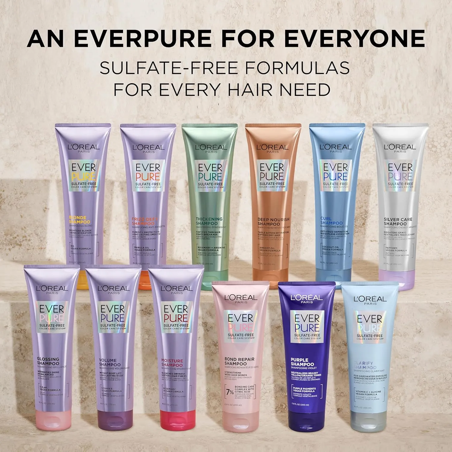 L'Oreal Paris Moisture Sulfate Free Shampoo and Conditioner Set, Hair Care for Color-Treated Hair with Rosemary Botanicals, EverPure, 1 Kit