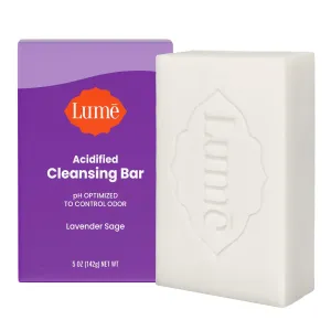 Lume Acidified Body Cleansing Bar - 24 Hour Odor Control - Removes Odor Better than Soap - Moisturizing Formula - Formulated Without SLS and Parabens - OB/GYN Developed - 5 ounce (Lavender Sage)