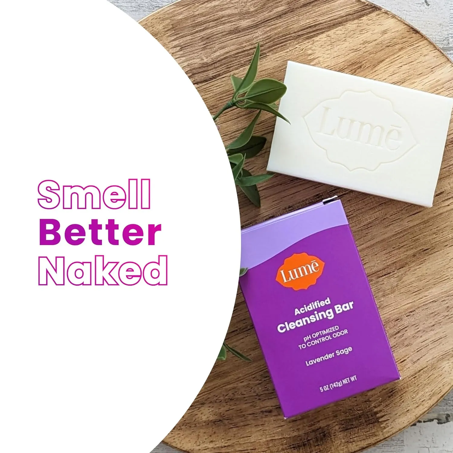 Lume Acidified Body Cleansing Bar - 24 Hour Odor Control - Removes Odor Better than Soap - Moisturizing Formula - Formulated Without SLS and Parabens - OB/GYN Developed - 5 ounce (Lavender Sage)