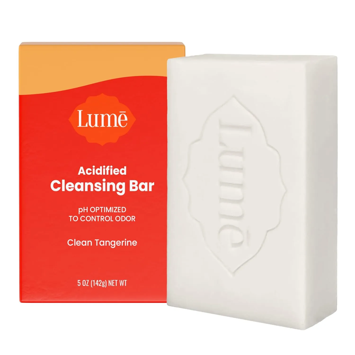 Lume Acidified Body Cleansing Bar - 24 Hour Odor Control - Removes Odor Better than Soap - Moisturizing Formula - Formulated Without SLS orParabens - OB/GYN Developed - 5 ounce (Clean Tangerine)
