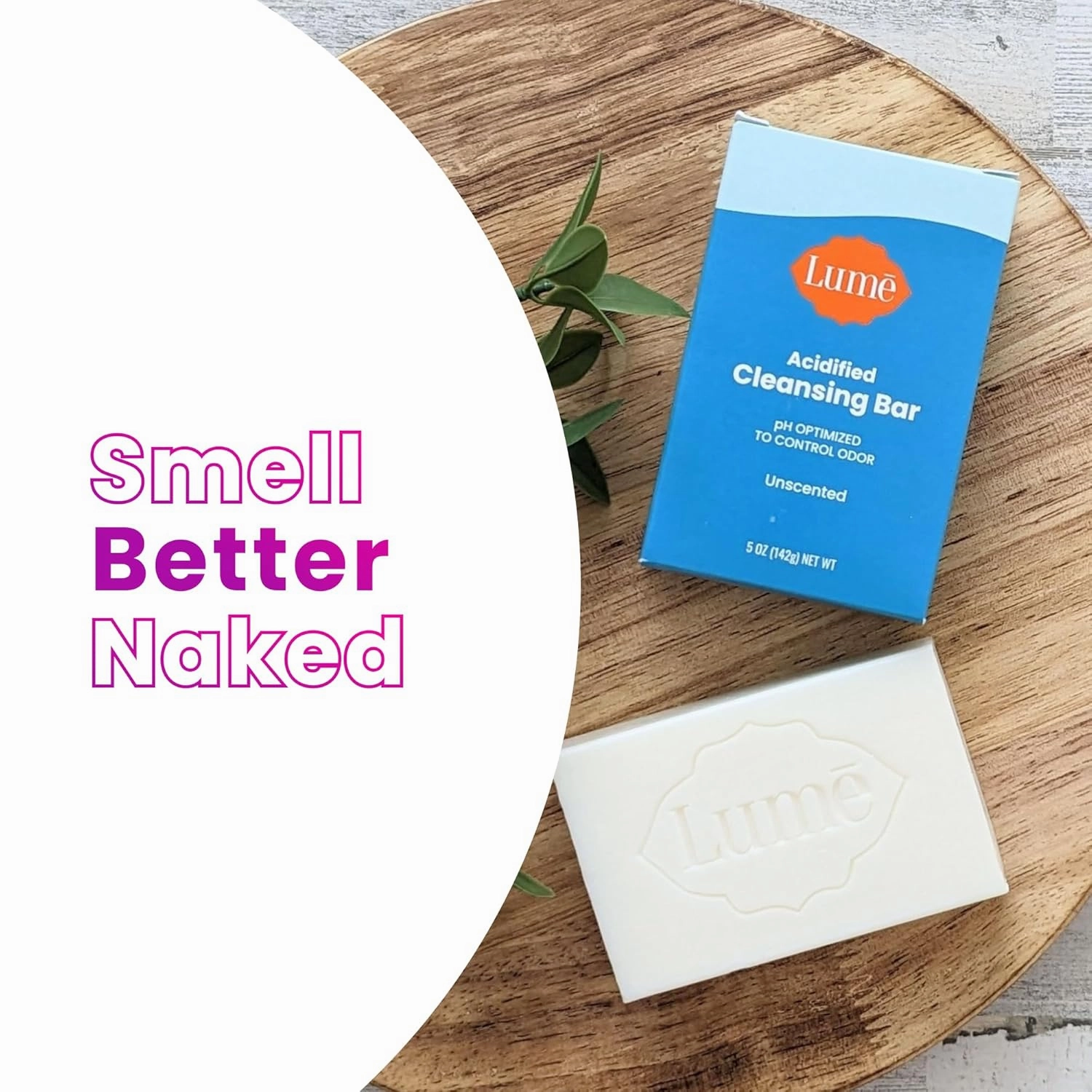 Lume Acidified Body Cleansing Bar - 24 Hour Odor Control - Removes Odor Better than Soap - Moisturizing Formula - Formulated Without SLS or Parabens - OB/GYN Developed - 5 ounce (Unscented)