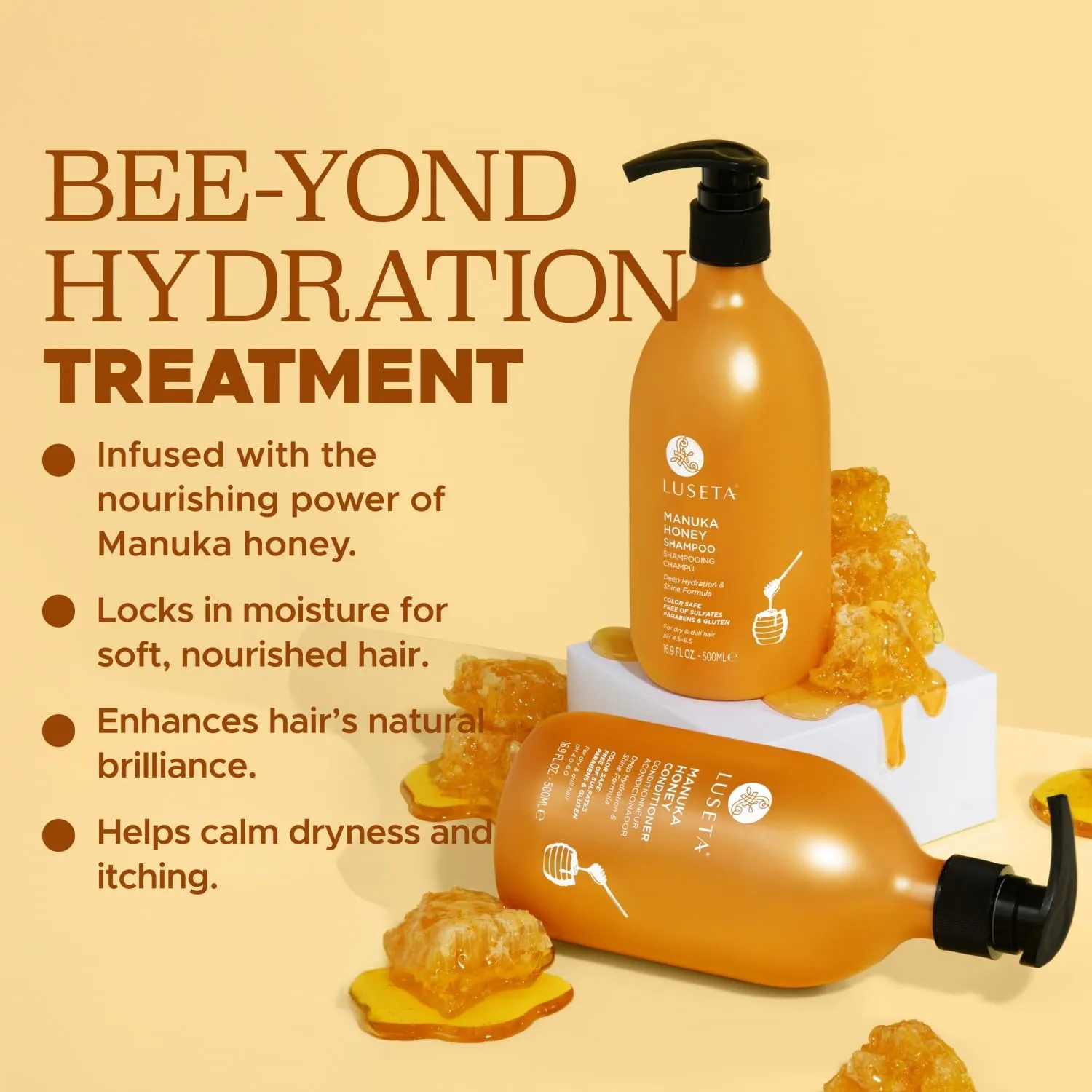 Luseta Manuka Honey Shampoo & Conditioner Set Hydrating and Moisturizing for Dry, Damaged and Dull Hair Restores Shine & Softness and Sulfate-Free 16.9oz*2