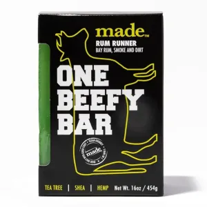 made One Beefy Bar | Rum Runner | Shampoo, Body Wash & Shaving Soap | Bay Rum & Smoked Earth Scent | Breakaway Brick Design | Moisturizing with Coconut Oil, Shea Butter & Aloe Vera | 16 oz