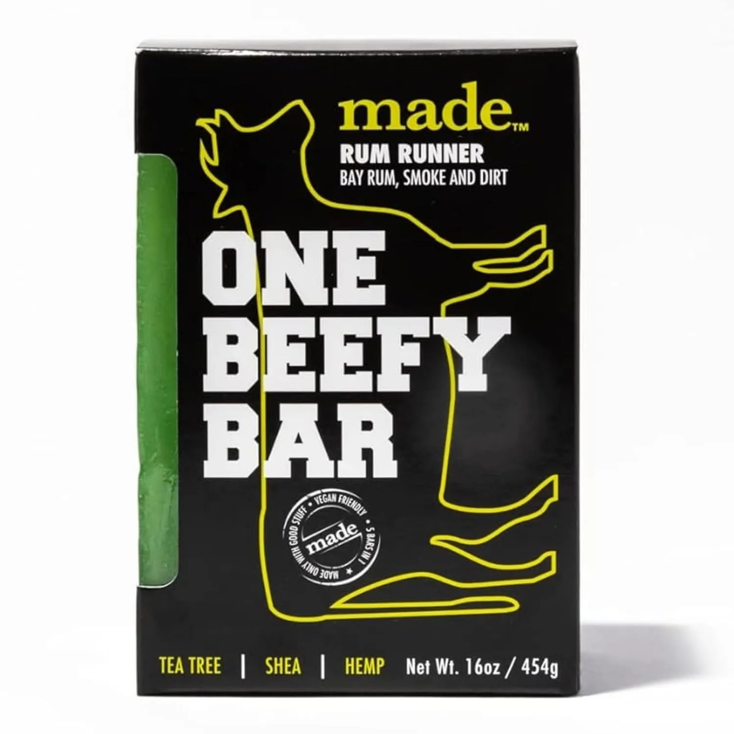 made One Beefy Bar | Rum Runner | Shampoo, Body Wash & Shaving Soap | Bay Rum & Smoked Earth Scent | Breakaway Brick Design | Moisturizing with Coconut Oil, Shea Butter & Aloe Vera | 16 oz