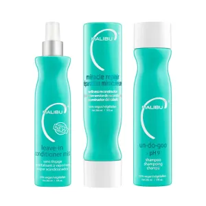 Malibu C Leave-In Conditioner Mist with Thermal and UV Protection   Miracle Repair Hair Reconstructor for Damaged Strands   Un-Do-Goo Clarifying Shampoo to Remove Product Buildup (9 oz)