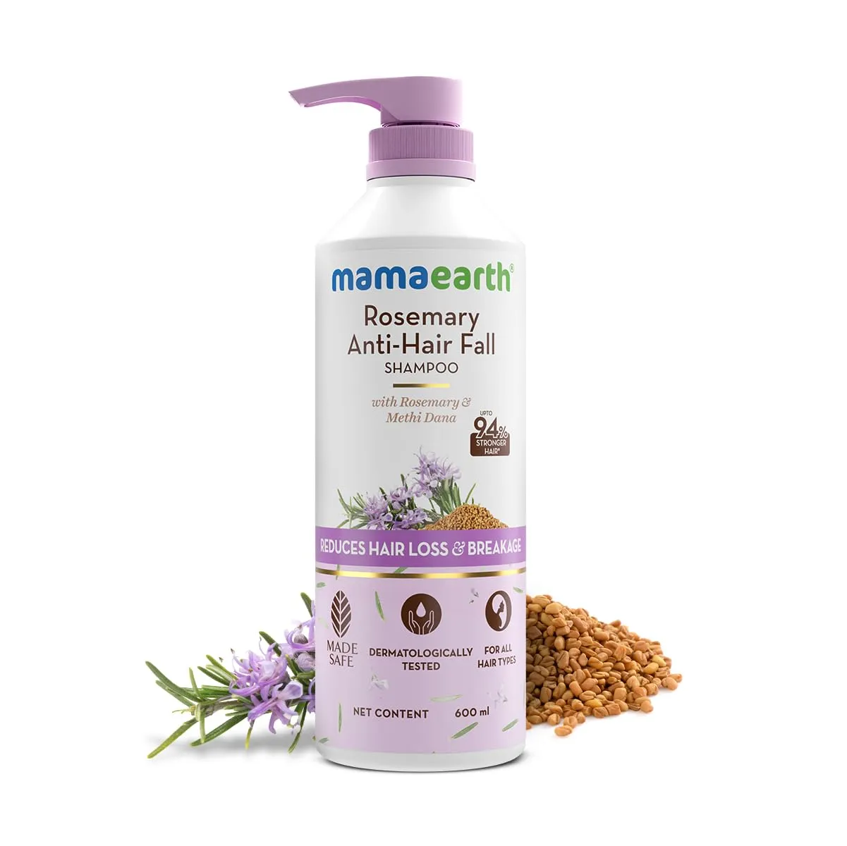 Mamaearth Rosemary Anti-Hair Fall Shampoo with Methi Dana | Controls Hair Loss & Breakage | Build Up Clarifying & Hydrating Formula | 20.29 Fl Oz/600ml