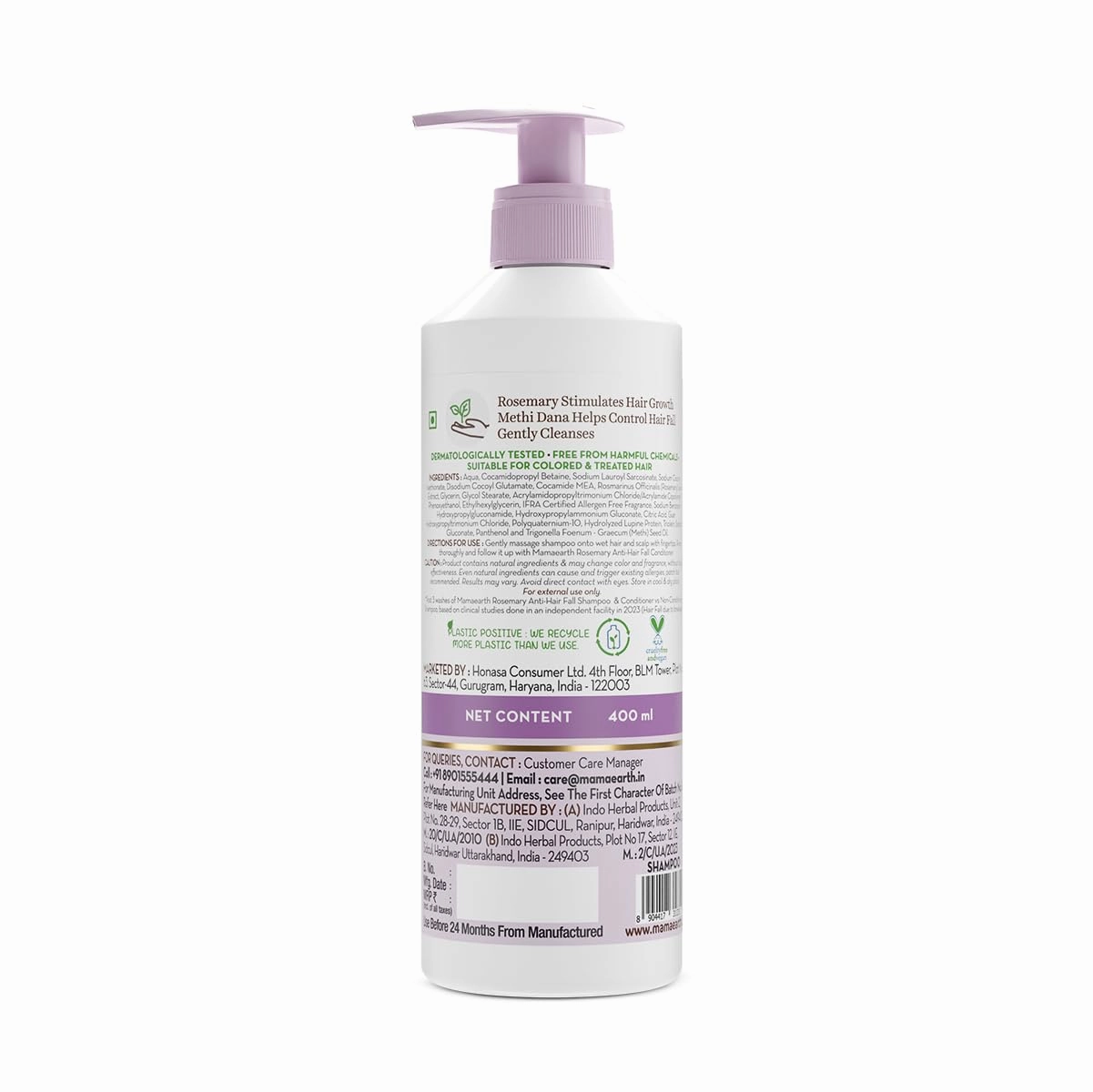 MAMAEARTH Rosemary Anti-Hair Fall Shampoo with Methi Dana | Controls Hair Loss & Breakage | Build Up Clarifying & Hydrating Formula | 13.52 Fl Oz/400ml