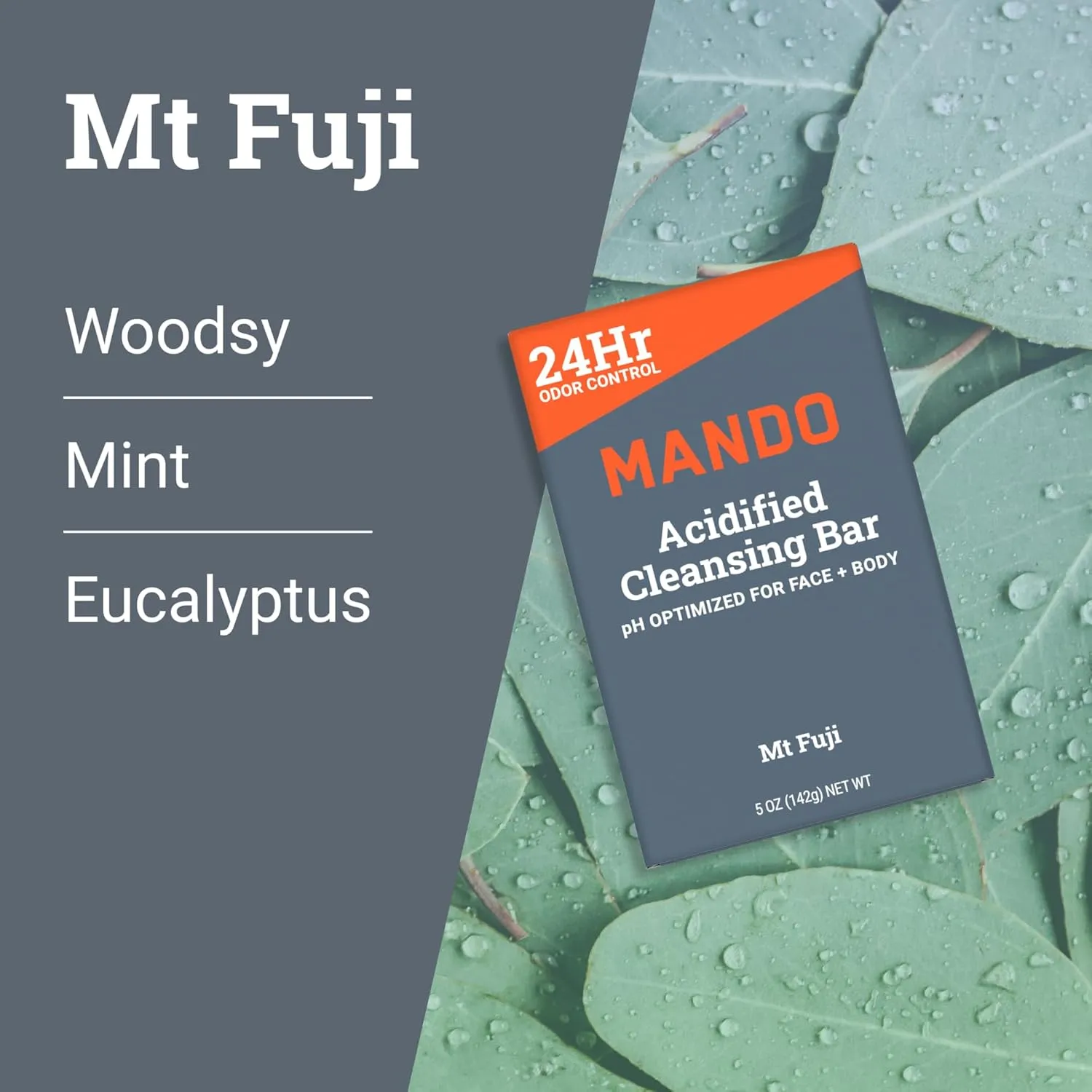 Mando 4-in-1 Acidified Cleansing Bar - 24-Hour Odor Control - Moisturizing Formula - Formulated without SLS and Parabens - Safe For Sensitive Skin - 5 ounces (Pack of 2) - Bourbon Leather & Mt Fuji
