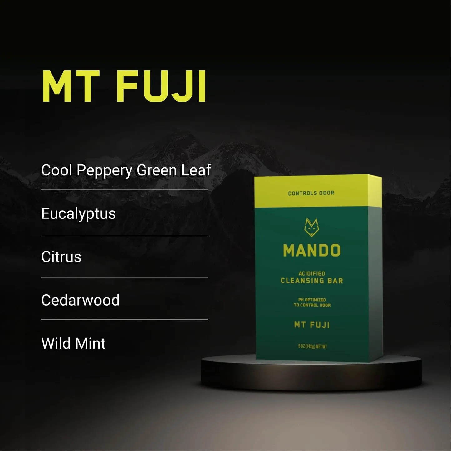 Mando Acidified Cleansing Bar - 24-Hour Odor Control - Removes Odor Better than Soap - Moisturizing Formula - SLS Free, Paraben Free - Safe For Sensitive Skin - Mt Fuji