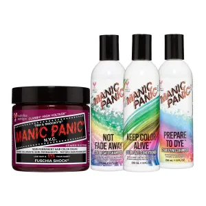 MANIC PANIC Fuschia Shock Dark Pink Hair Dye Bundle with Prepare to Dye Clarifying Shampoo and Shampoo and Conditioner Set for Colored Hair