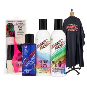 MANIC PANIC Rockabilly Blue Hair Dye Bundle with Prepare to Dye Clarifying Shampoo, Keep Color Alive Conditioner, Hair Dye Tool Kit and Salon Coloring Cape
