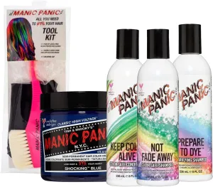 MANIC PANIC Shocking Blue Hair Dye Bundle with Prepare to Dye Clarifying Shampoo, Shampoo and Conditioner Set for Colored Hair and Hair Dye Tool Kit