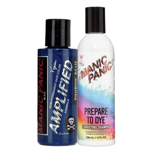 MANIC PANIC Voodoo Blue Hair Color Amplified Bundle with Prepare to Dye Clarifying Shampoo
