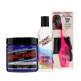 MANIC PANIC Ultra Violet Hair Dye Bundle with Prepare to Dye Clarifying Shampoo and Hair Dye Tool Kit