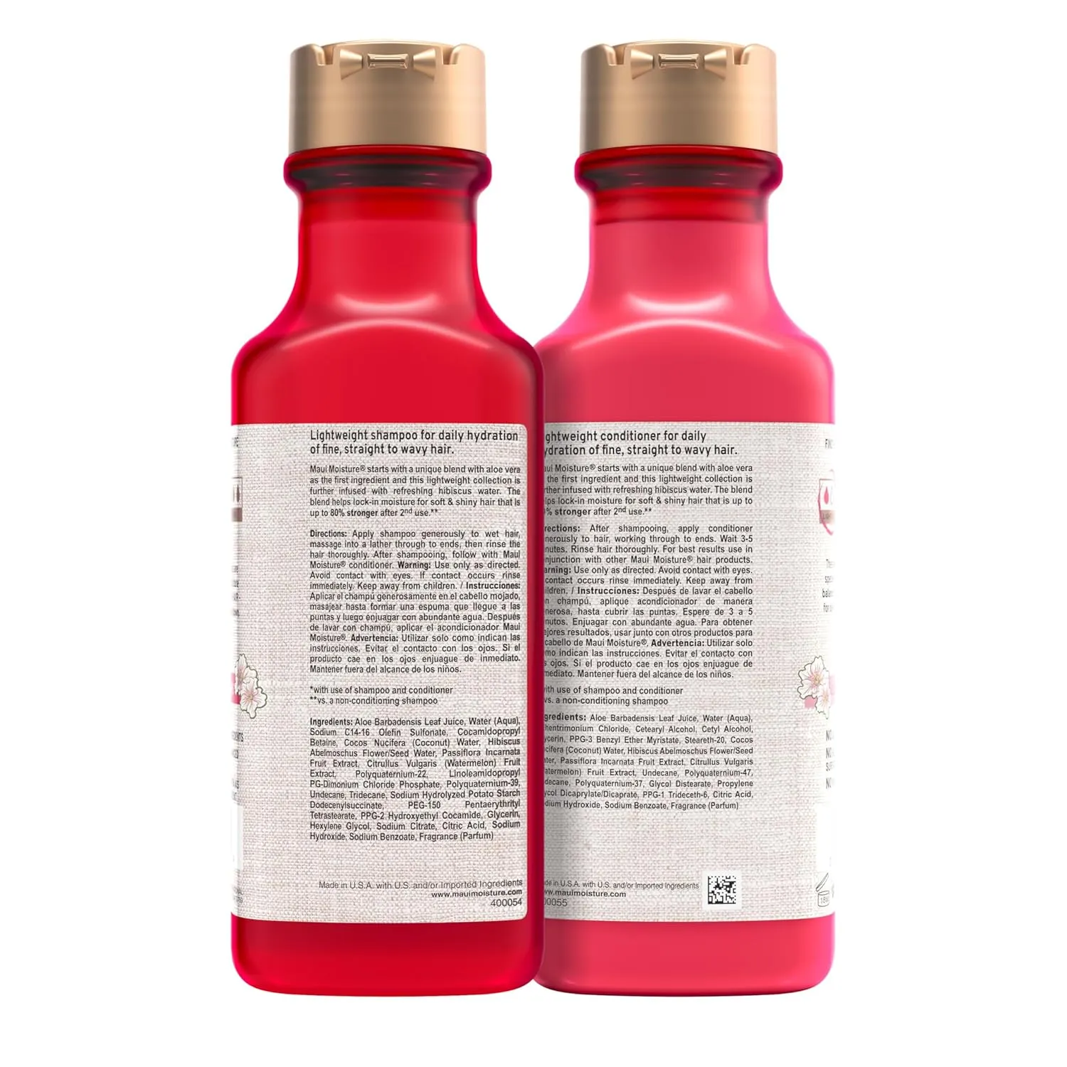 Maui Moisture Lightweight Hydration   Hibiscus Water Shampoo   Conditioner, Nourishing Aloe Vera Softens & Quenches Hair, Vegan & Silicone-Free, 13 Fl Oz, 2 Pack