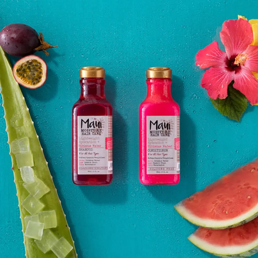 Maui Moisture Lightweight Hydration   Hibiscus Water Shampoo   Conditioner, Nourishing Aloe Vera Softens & Quenches Hair, Vegan & Silicone-Free, 13 Fl Oz, 2 Pack