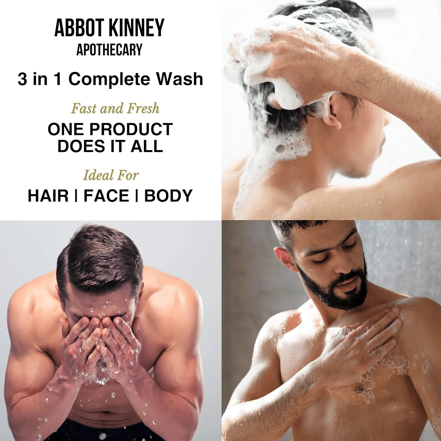 Men's 3-in-1 Wash, Moisturizing Shampoo, Conditioner, and Body Wash for Men, Suitable for All Skin and Hair Types, 32oz - Abbot Kinney Apothecary (Energizing Citrus) – 2 Pack