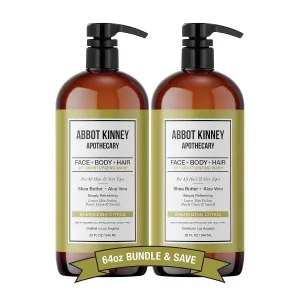 Men's 3-in-1 Wash, Moisturizing Shampoo, Conditioner, and Body Wash for Men, Suitable for All Skin and Hair Types, 32oz - Abbot Kinney Apothecary (Energizing Citrus) – 2 Pack