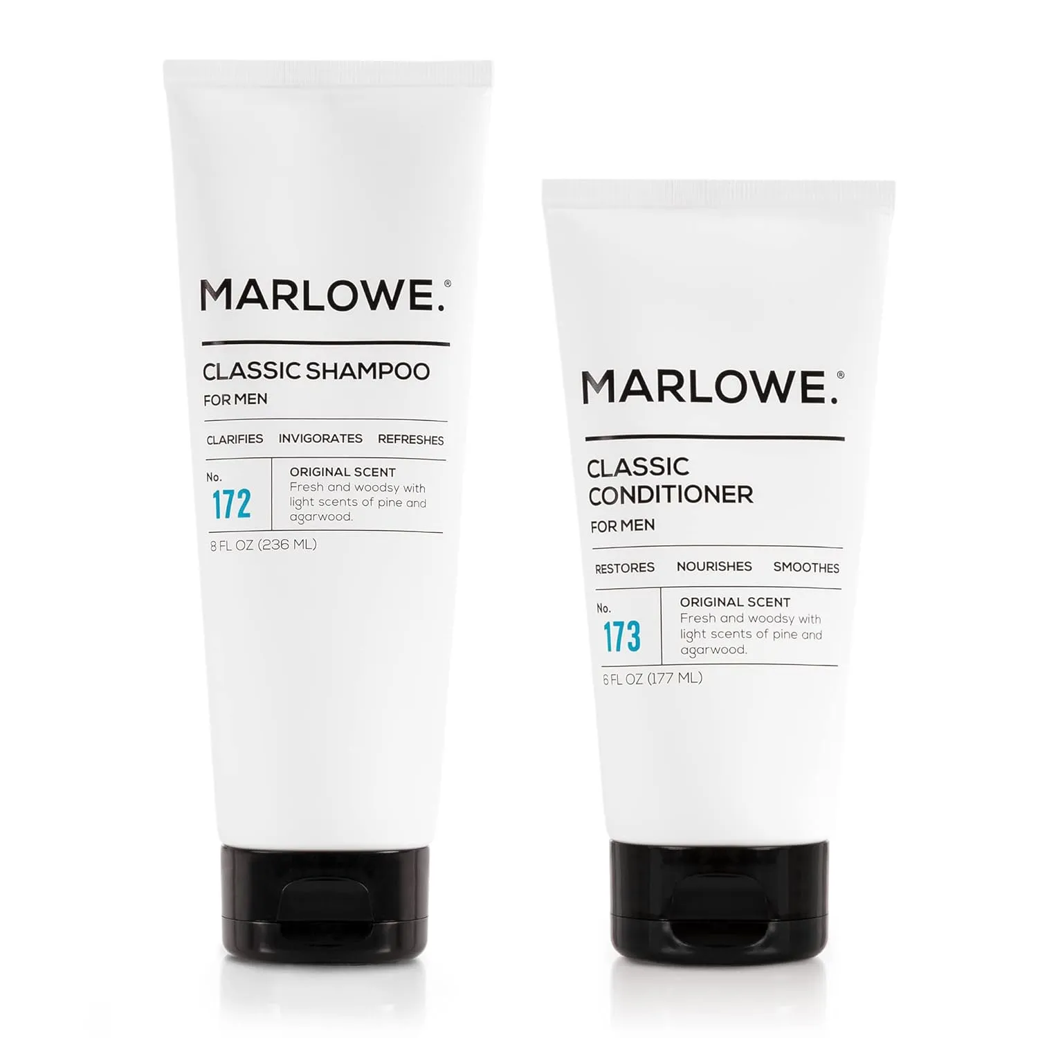 Men's Shampoo and Conditioner Set, No. 172 Shampoo 8 oz & No. 173 Conditioner 6 oz, Moisturizing Argan & Coconut, Fresh Woodsy Scent, All Hair Types