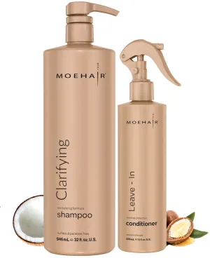 MOEHAIR Combo Pack (Clarifying Shampoo – 32 Fl. Oz & Leave-In Conditioner – 12 Fl.Oz) Eliminates Dirt & Product Build-up | Hydrates & Moisturizes | Paraben & Sulfate Free