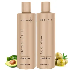 Moehair Combo Pack Of Protein Shampoo (12 Fl Oz) and Color Alive Conditioner (12 Fl Oz) | Color Treated Dry And Damaged Hair Repair Treatment | Color Protecting Formula | Sulfate and Paraben free