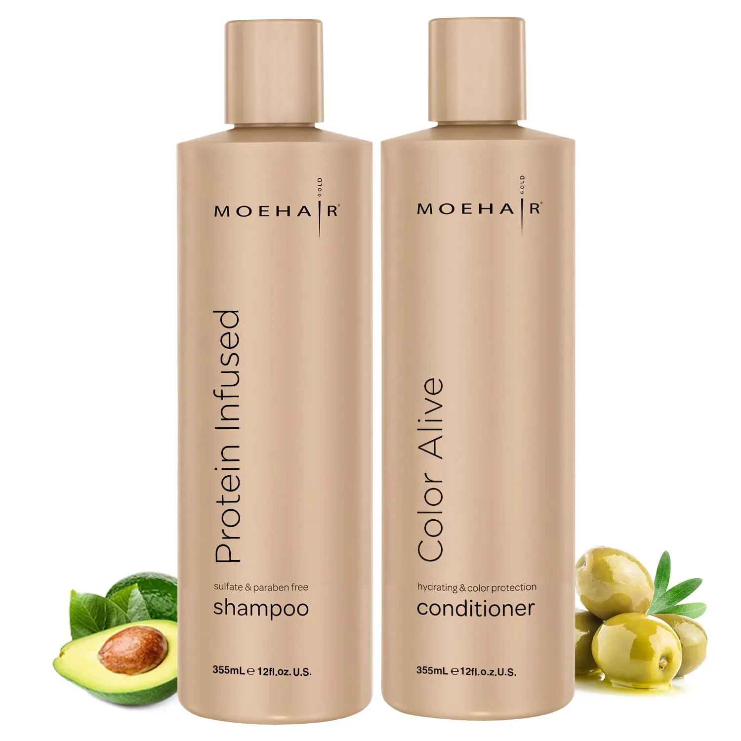 Moehair Combo Pack Of Protein Shampoo (12 Fl Oz) and Color Alive Conditioner (12 Fl Oz) | Color Treated Dry And Damaged Hair Repair Treatment | Color Protecting Formula | Sulfate and Paraben free