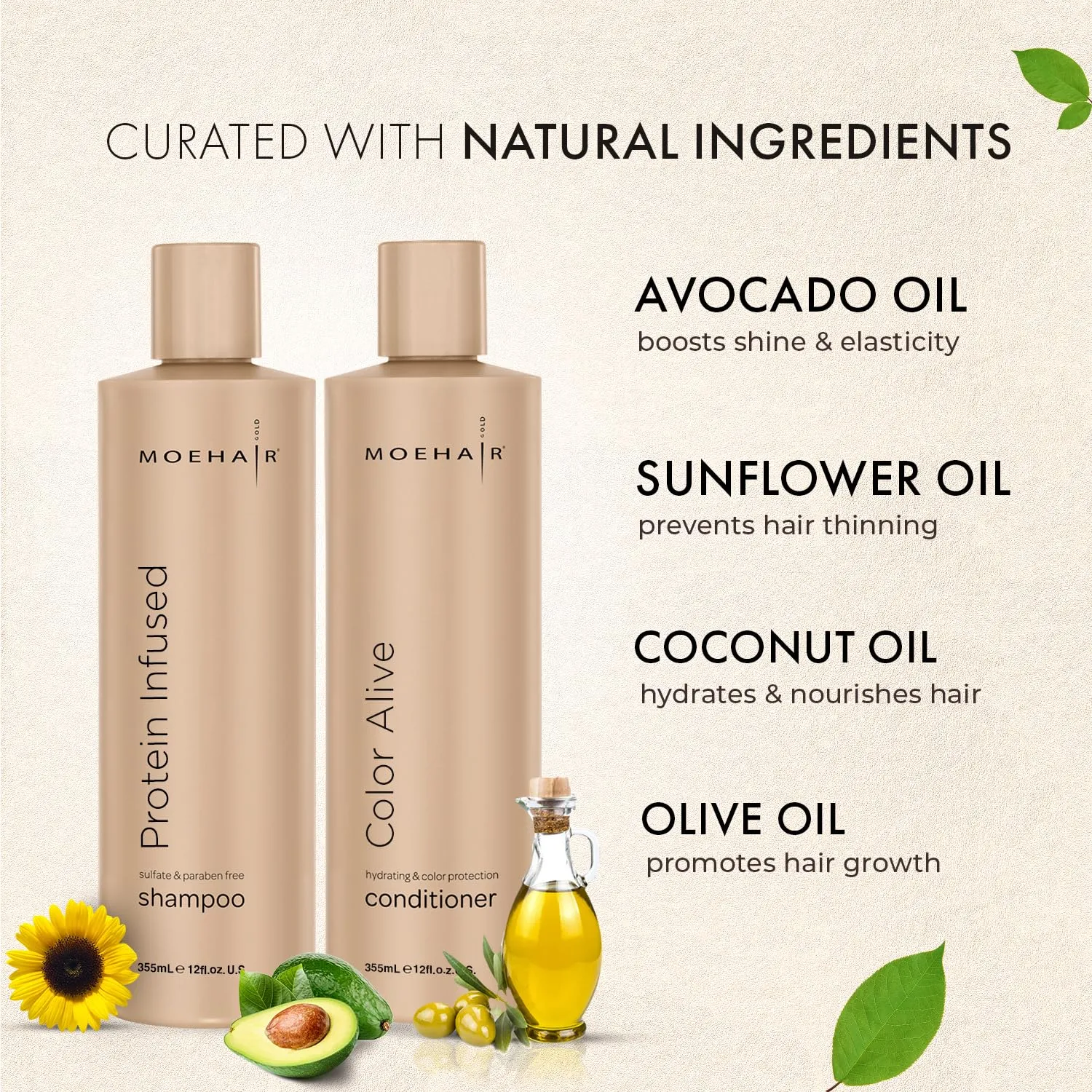 Moehair Combo Pack Of Protein Shampoo (12 Fl Oz) and Color Alive Conditioner (12 Fl Oz) | Color Treated Dry And Damaged Hair Repair Treatment | Color Protecting Formula | Sulfate and Paraben free