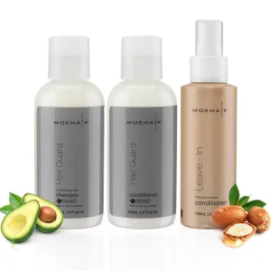 MOEHAIR Travel Trio Pack: Moisturizing and Hydrating Hair Care Set - Shampoo, Conditioner, and Leave-in Treatment (3.4 FL oz each)