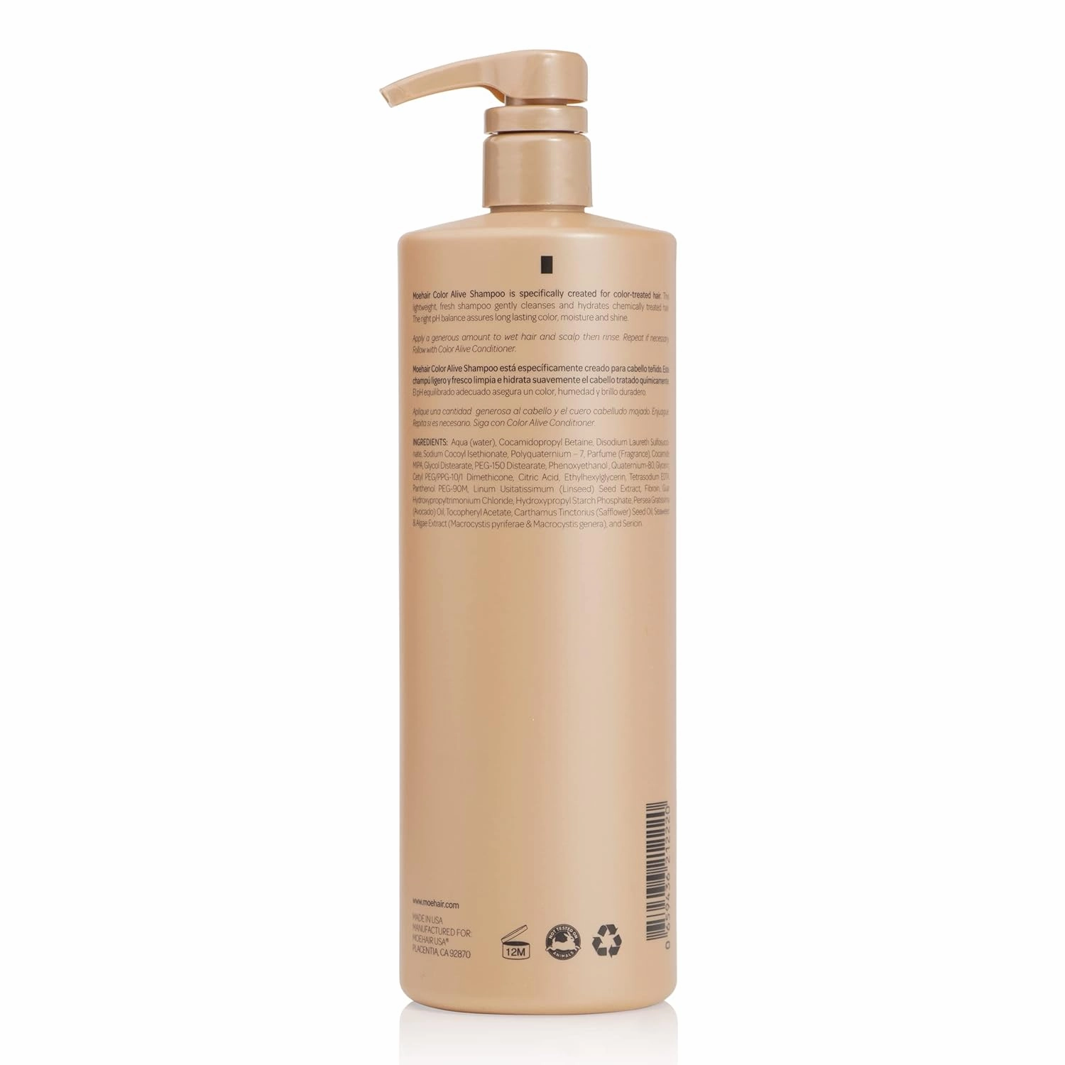 MOEHAIR Color Alive Shampoo | Moisturizing & Hydrating | For Color-Treated Hair | Paraben & Sulfate Free | Rich in Safflower & Castor Oil | Controls Frizz (32 Fl. Oz)