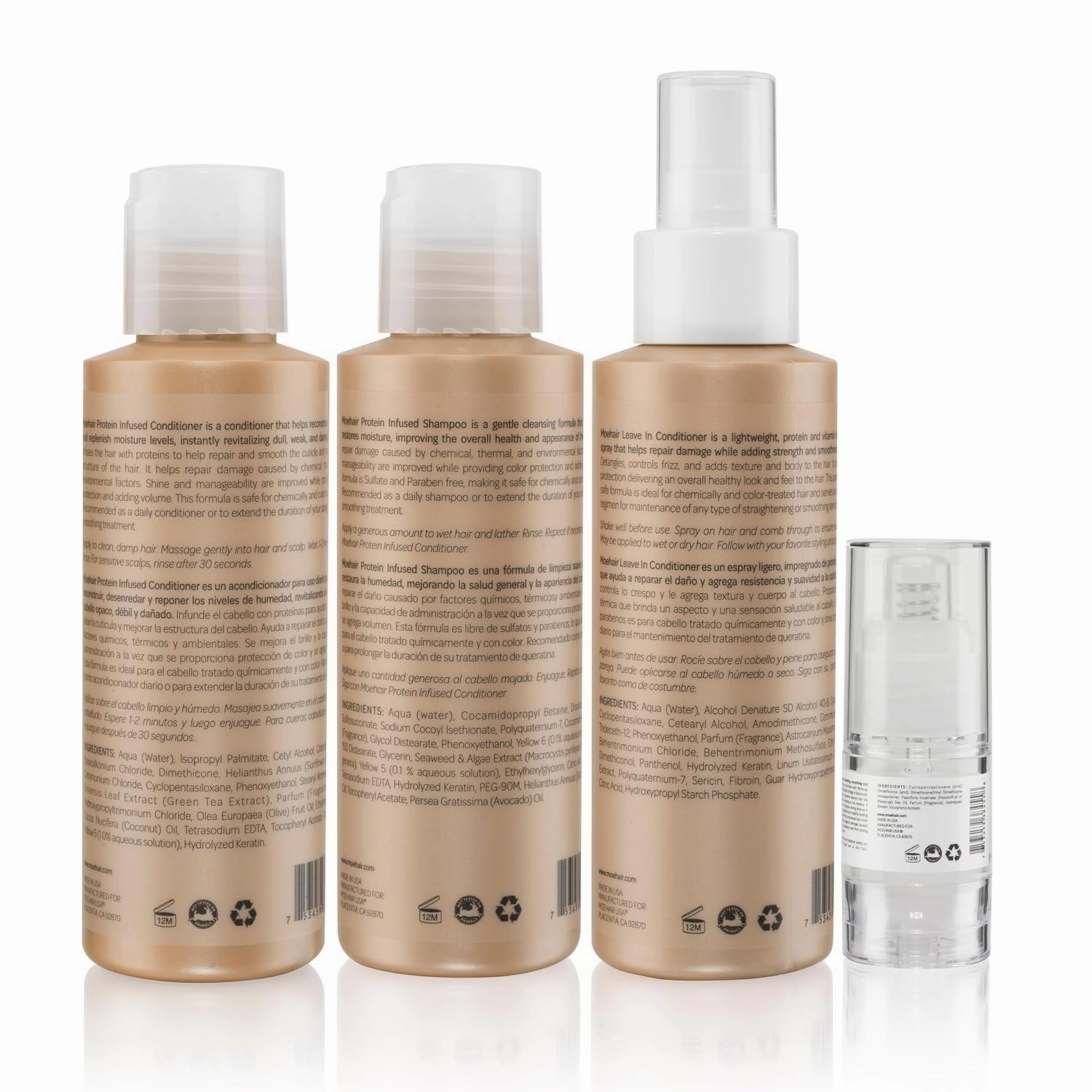 MOEHAIR Travel Kit (Protein Shampoo, Conditioner, Leave-In Conditioner & Hair Serum), Sulfate & Paraben Free | Suitable for All Hair Types