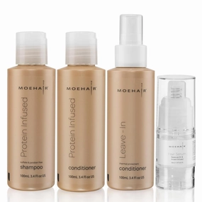 MOEHAIR Travel Kit (Protein Shampoo, Conditioner, Leave-In Conditioner & Hair Serum), Sulfate & Paraben Free | Suitable for All Hair Types