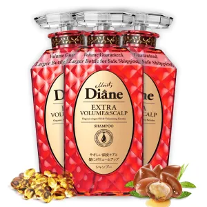 Moist Diane Hair Fall Shampoo for Fine Hair & Itchy Scalp, Natural Keratin Shampoo for Women & Men by Argan Oil & Plum Oil from Japan, Silicone & Sulfate Free, EXTRA VOLUME & SCALP, 15.2 Fl Oz, 3EA