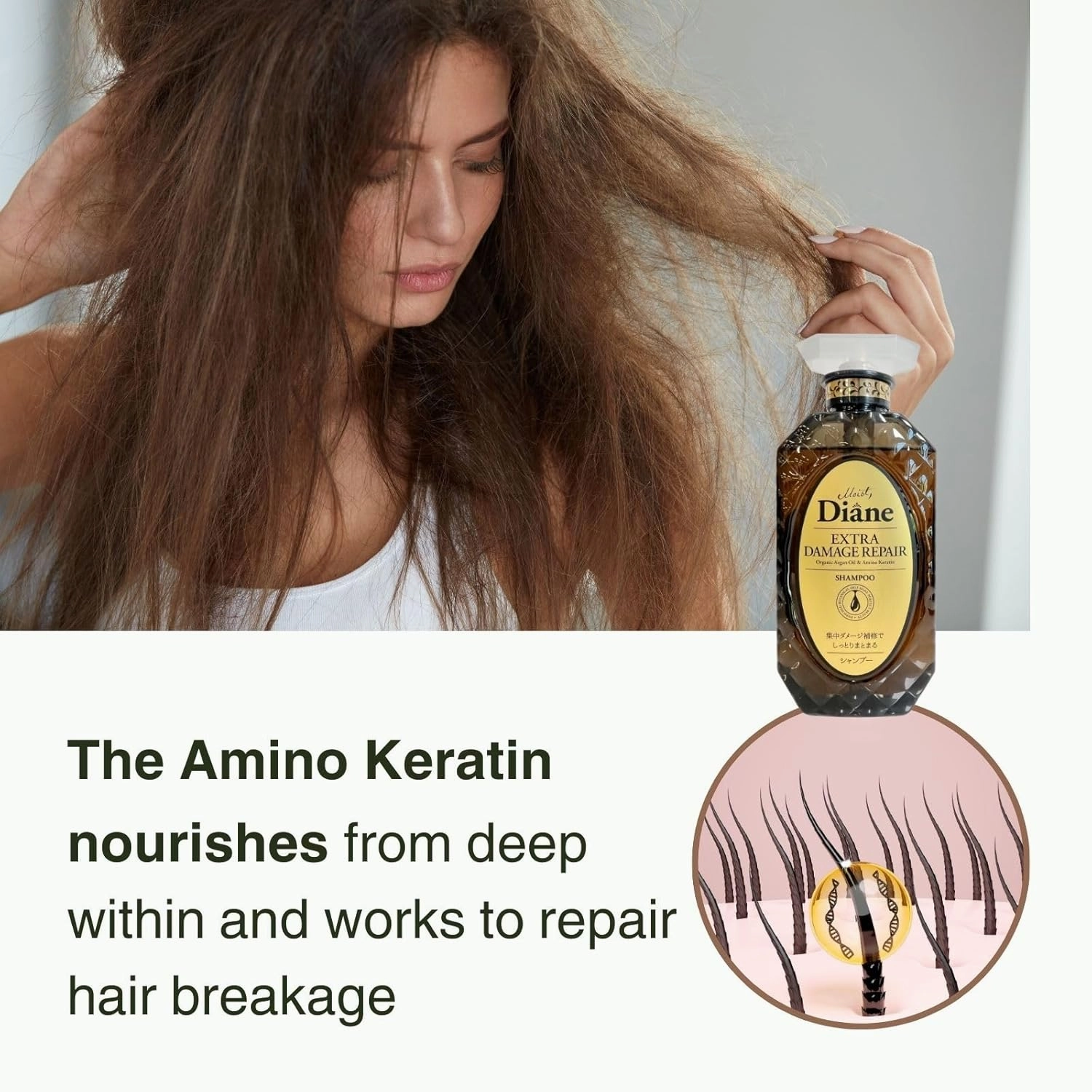 Moist Diane Sulfate Free Shampoo for Damaged & Color-Treated Hair, Natural Keratin Shampoo for Women & Men with Organic Argan Oil & Collagen from Japan, Silicone Free, DAMAGE REPAIR 15.2 Fl Oz, 3EA