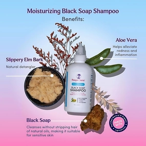 Moisturizing Black Soap Shampoo for Dry Scalp Treatment - Organic Hair Growth & Clarifying Shampoo with Frizz Control - Paraben & Sulfate Free, 8 fl oz