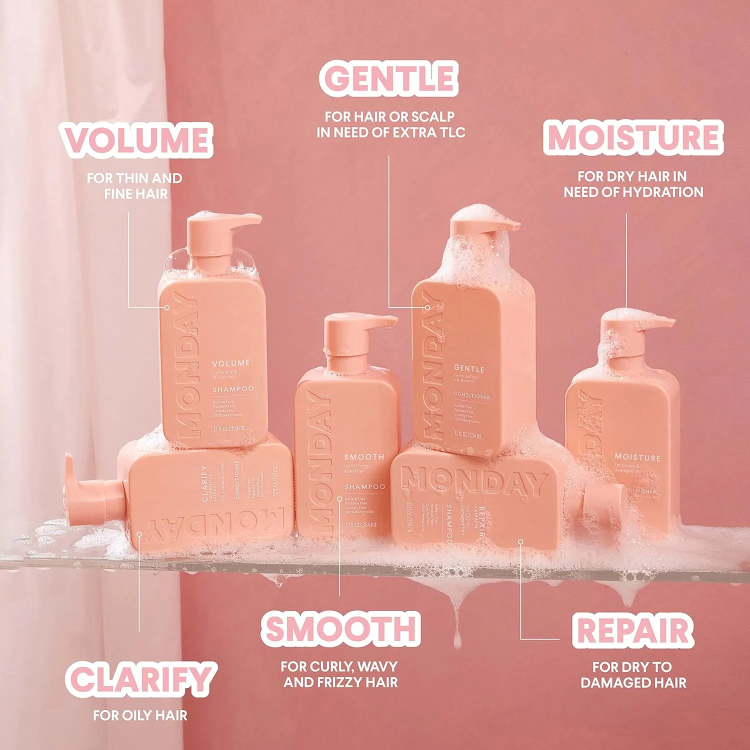 MONDAY HAIRCARE Clarify Shampoo 12oz for Oily Hair, Made with Grapefruit Extract, Coconut Oil and Vitamin E (354ml) (Pack of 2)