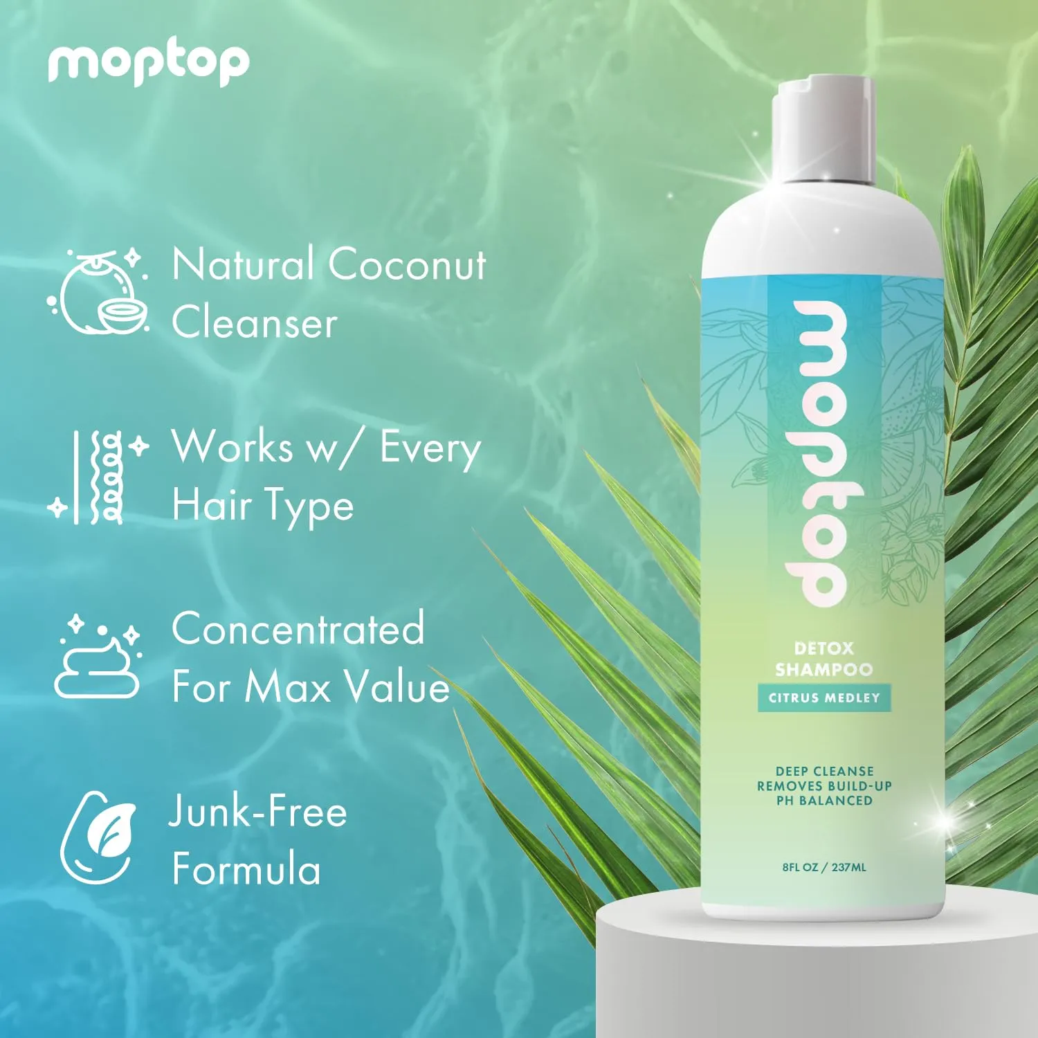 MopTop Detox Shampoo – Scalp Clarifying Shampoo for Build Up, Hard Water, Dirt & Oil, Sulfate & Paraben Free Hair Care for All Hair Types – Thin, Straight, Wavy, Curly & Coily (Citrus Medley, 8oz)