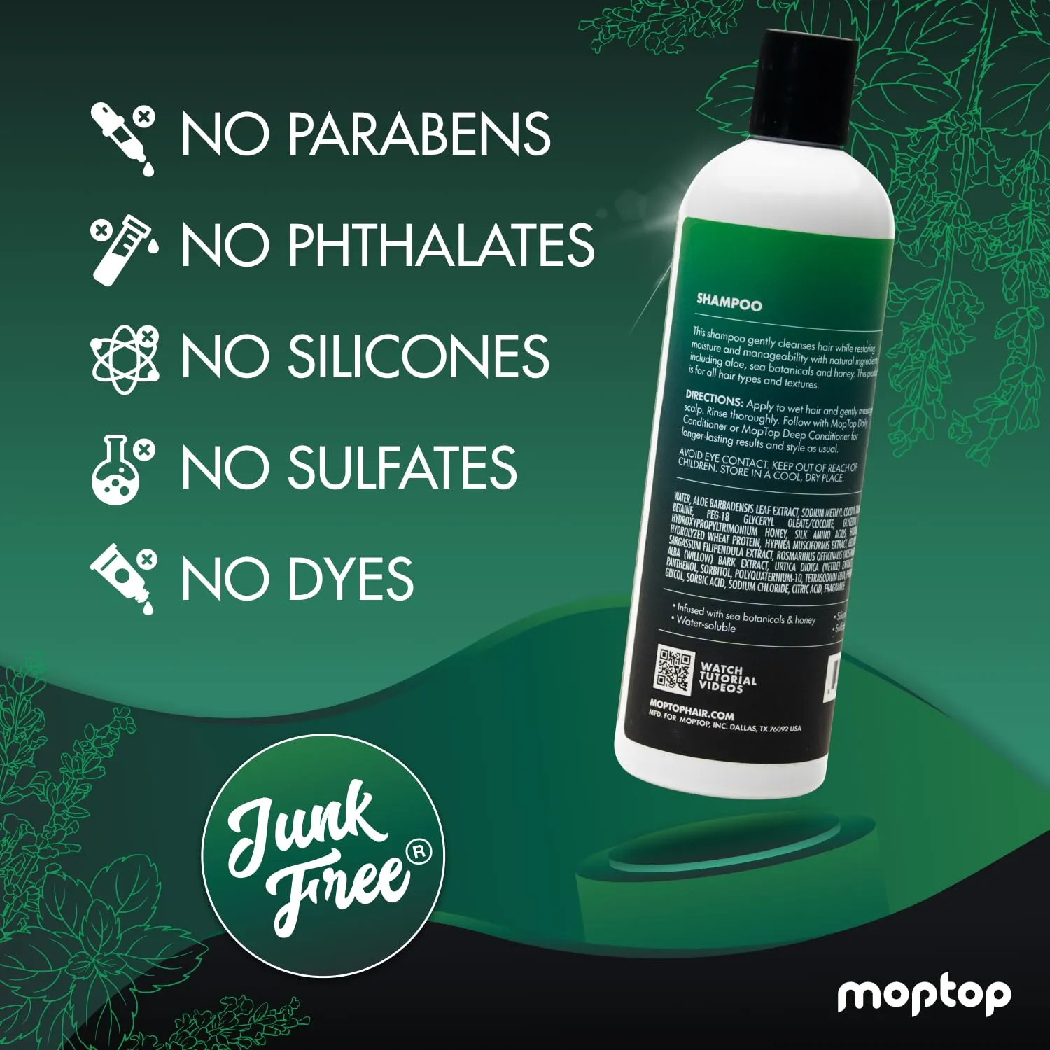 MopTop Salon Gentle Shampoo – Color Safe Salon Quality Hair Cleanser, Improves Moisture & Reduces Frizz, Sulfate & Paraben Free Hair Care for Straight, Wavy, Curly, Coily Hair (Lavender Mint, 12oz)