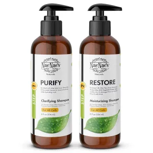 Nae Nae's The Naturals Cleansing Bundle: Purify Clarifying Shampoo and Restore Moisturizing Shampoo