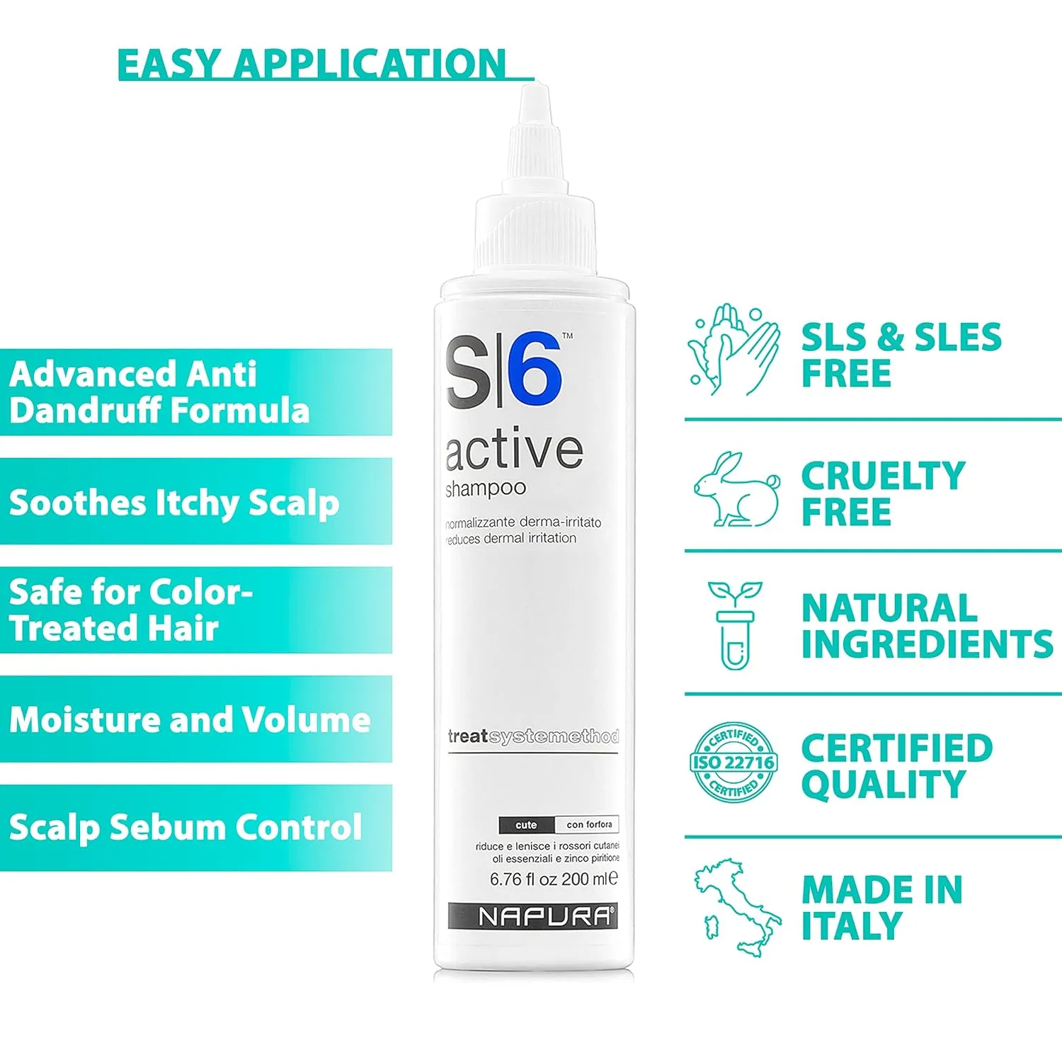 NAPURA S6 Anti Dandruff Shampoo with Tea Tree Oil, 1% Zinc and 1% Salicylic Acid - Natural Itchy Scalp Treatment (6.76 fl oz) for Men and Women