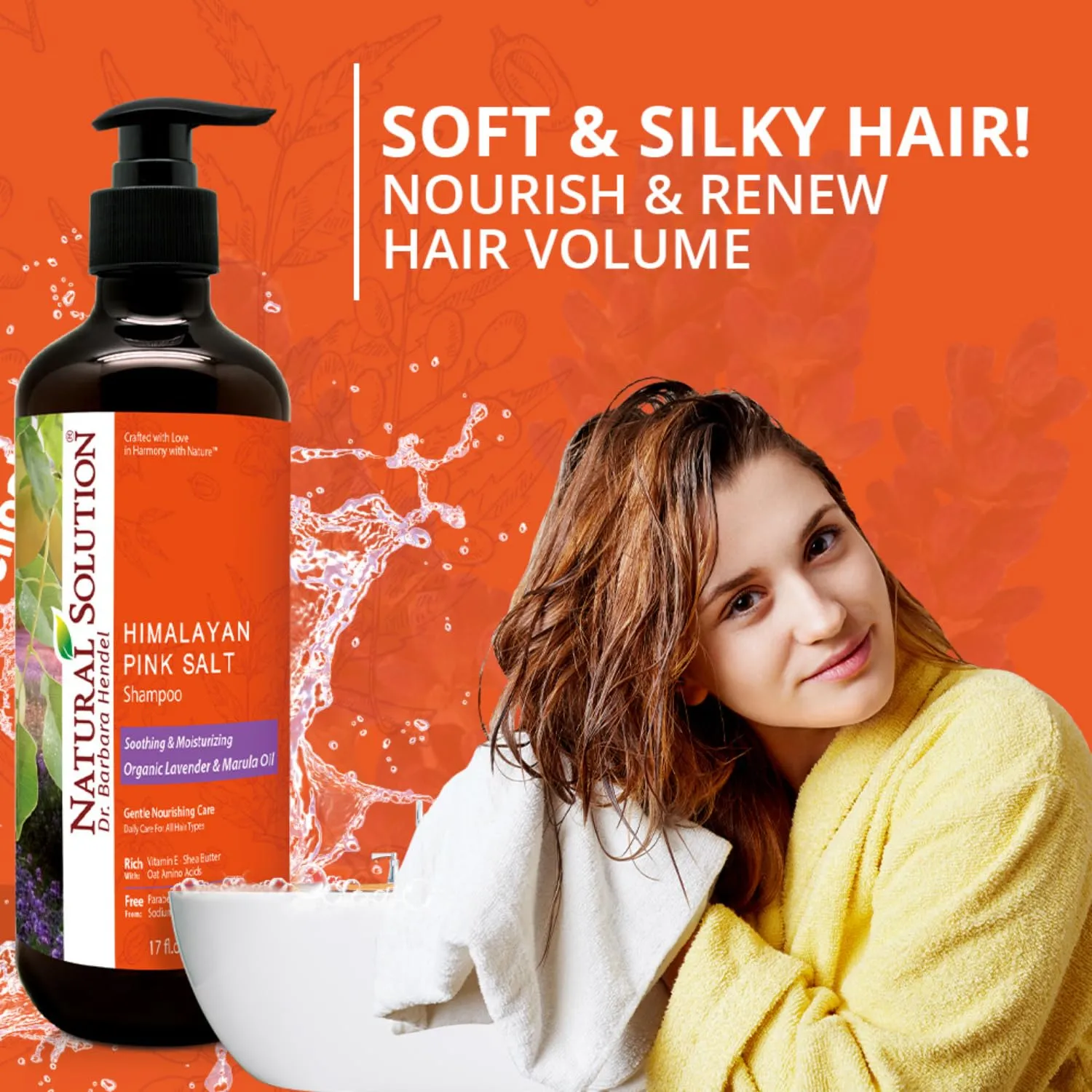 Natural Solution Shampoo with Organic Lavender & Marula Oil, Infused with Himalayan Pink Salt – Soothing, Moisturizing Daily Care for All Hair Types, 17 fl oz