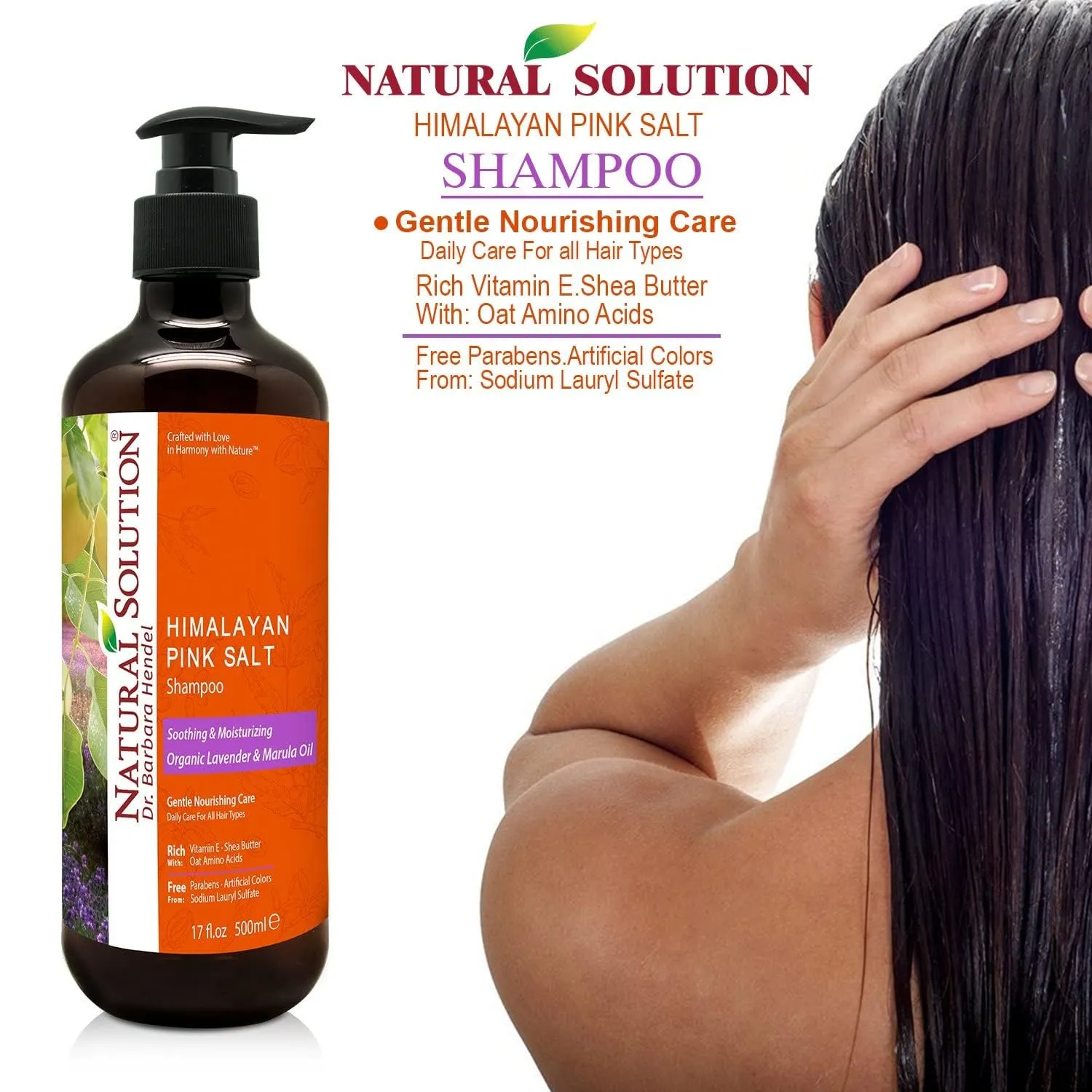 Natural Solution Shampoo with Organic Lavender & Marula Oil, Infused with Himalayan Pink Salt – Soothing, Moisturizing Daily Care for All Hair Types, 17 fl oz