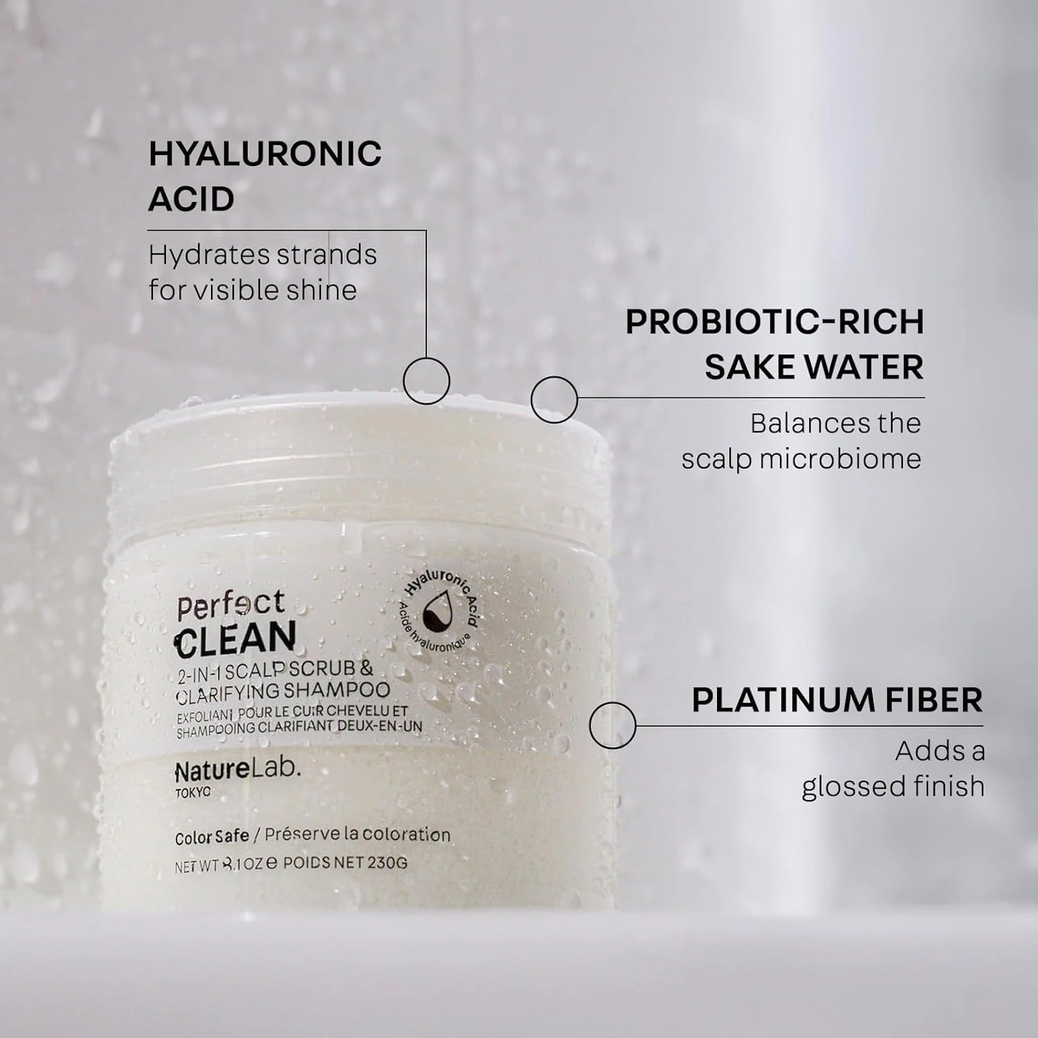 NATURELAB. TOKYO Perfect Clean Clarifying Scalp Scrub 2-in-1 Shampoo and Scalp Scrub Hair Treatment (8.1 oz) & Perfect Clean Scalp Balancing Sake Rinse (7 oz)