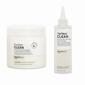 NATURELAB. TOKYO Perfect Clean Clarifying Scalp Scrub 2-in-1 Shampoo and Scalp Scrub Hair Treatment (8.1 oz) & Perfect Clean Scalp Balancing Sake Rinse (7 oz)