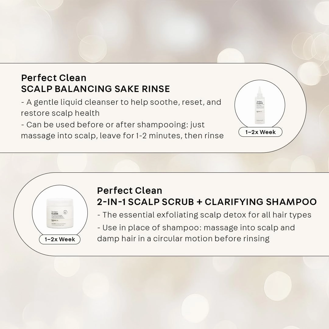 NATURELAB. TOKYO Perfect Clean Clarifying Scalp Scrub 2-in-1 Shampoo and Scalp Scrub Hair Treatment (8.1 oz) & Perfect Clean Scalp Balancing Sake Rinse (7 oz)