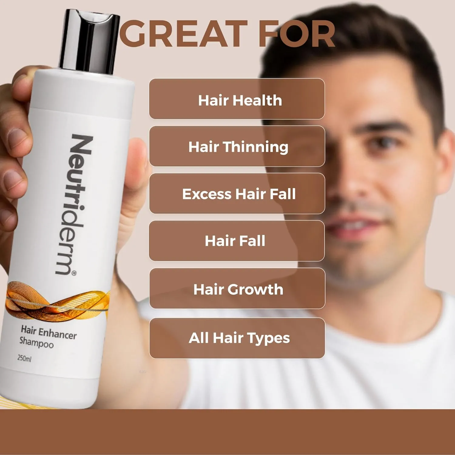 Neutriderm Hair Enhancer Shampoo, Thickening and Strengthening for Weak and Thinning Hair, Moisturizing Shampoo for Damaged Hair, 250ml (8.45 fl oz)