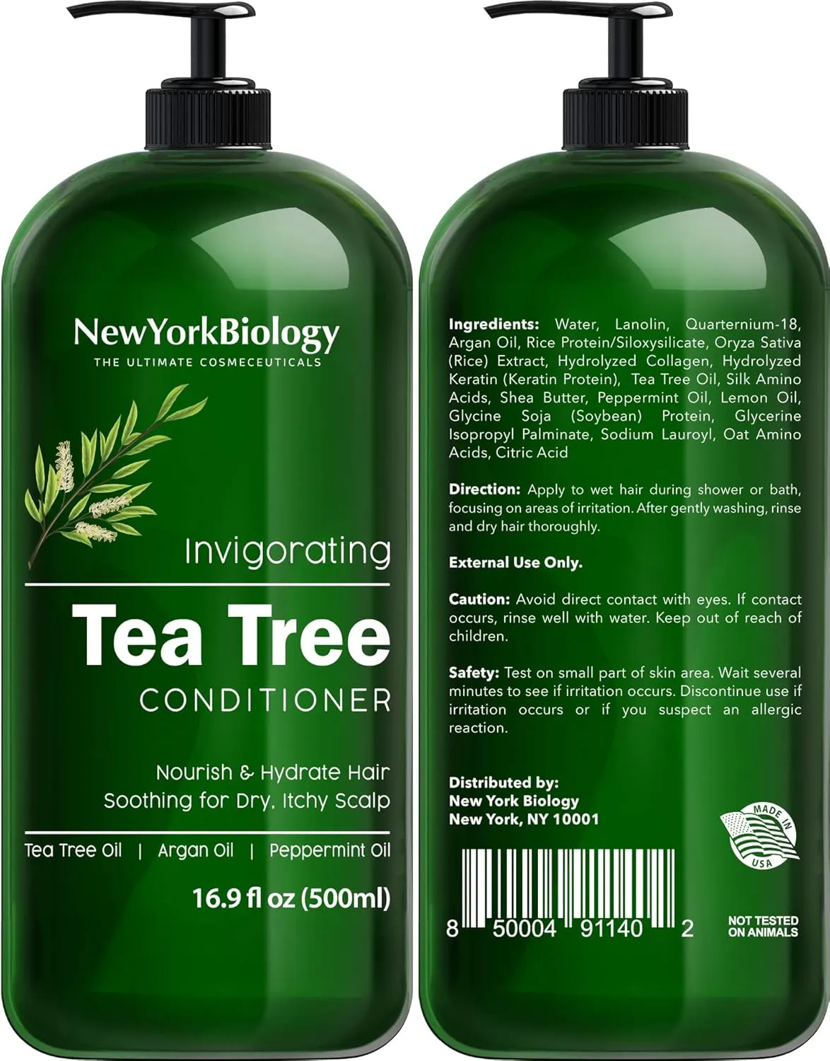 New York Biology Tea Tree Shampoo and Conditioner Set - Deep Cleanser - Relief for Dandruff and Dry Itchy Scalp - Therapeutic Grade - Helps Promote Hair Growth - 16.9 Fl Oz